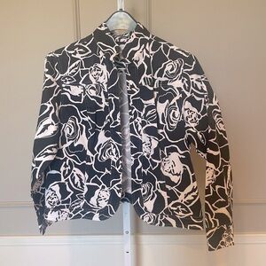 Coldwater Creek Blazer Jacket Black White Floral Large Petite moto open front